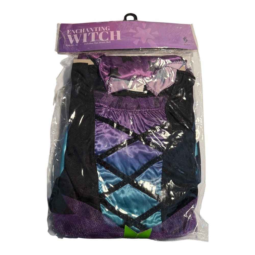 Enchanting Witch Costume Girls Size 10-12 Hat‎ Dress Belt Halloween Outfit